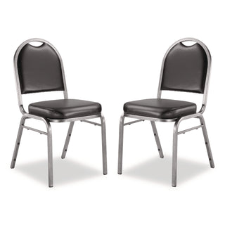 NPS® 9200 Series Premium Upholstered Stack Chair, Vinyl, Supports Up to 500 lb,19" Seat Height, Black Seat/Back, Silver Base, 2/PK (NPS9210SV2)