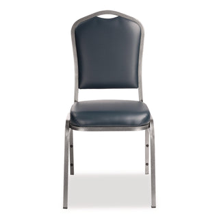 NPS® 9300 Series Deluxe Upholstered Stack Chair, Vinyl, Supports 500 lb, 19" Seat Ht, Midnight Blue Seat/Back, Silver Base, 2/Pack (NPS9304SV2)