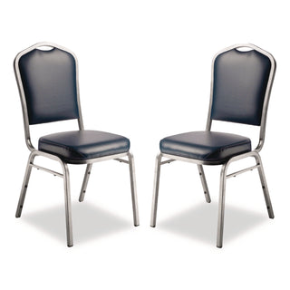 NPS® 9300 Series Deluxe Upholstered Stack Chair, Vinyl, Supports 500 lb, 19" Seat Ht, Midnight Blue Seat/Back, Silver Base, 2/Pack (NPS9304SV2)