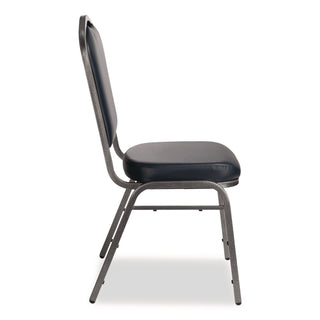 NPS® 9300 Series Deluxe Upholstered Stack Chair, Vinyl, Supports 500 lb, 19" Seat Ht, Midnight Blue Seat/Back, Silver Base, 2/Pack (NPS9304SV2)