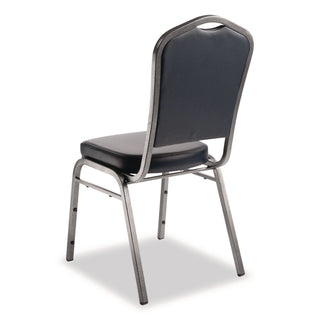 NPS® 9300 Series Deluxe Upholstered Stack Chair, Vinyl, Supports 500 lb, 19" Seat Ht, Midnight Blue Seat/Back, Silver Base, 2/Pack (NPS9304SV2)