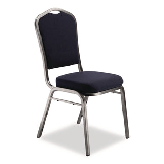 NPS® 9300 Series Deluxe Upholstered Stack Chair, Fabric, Supports 500 lb, 19" Seat Ht, Midnight Blue Seat/Back, Silver Base, 2/PK (NPS9354SV2)