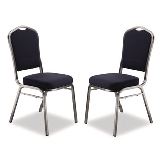 NPS® 9300 Series Deluxe Upholstered Stack Chair, Fabric, Supports 500 lb, 19" Seat Ht, Midnight Blue Seat/Back, Silver Base, 2/PK (NPS9354SV2)