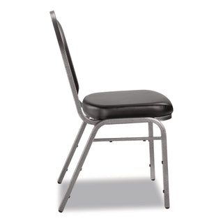 NPS® 9200 Series Premium Upholstered Stack Chair, Vinyl, Supports Up to 500 lb,19" Seat Height, Black Seat/Back, Silver Base, 2/PK (NPS9210SV2)