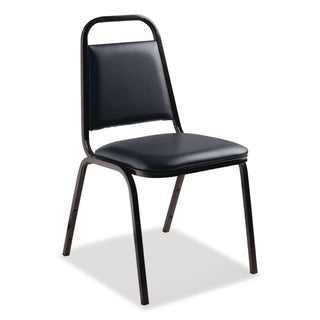 NPS® 9100 Series Vinyl Upholstered Stack Chair, Supports 300 lbs, 18" Seat Height, Midnight Blue Seat/Back, Black Base, 4/Pack (NPS9104B4)