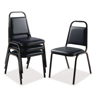 NPS® 9100 Series Vinyl Upholstered Stack Chair, Supports 300 lbs, 18" Seat Height, Midnight Blue Seat/Back, Black Base, 4/Pack (NPS9104B4)