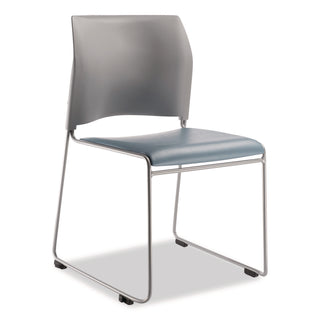 NPS® 8700 Series Cafetorium Plush Vinyl Stack Chair, Supports Up to 500 lb, 18" Seat Ht, Blue Seat, Gray Back, Silver Base, 4/PK (NPS874212024)