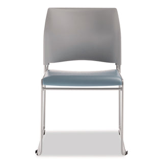 NPS® 8700 Series Cafetorium Plush Vinyl Stack Chair, Supports Up to 500 lb, 18" Seat Ht, Blue Seat, Gray Back, Silver Base, 4/PK (NPS874212024)