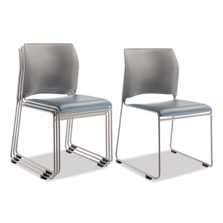 NPS® 8700 Series Cafetorium Plush Vinyl Stack Chair, Supports Up to 500 lb, 18" Seat Ht, Blue Seat, Gray Back, Silver Base, 4/PK (NPS874212024)
