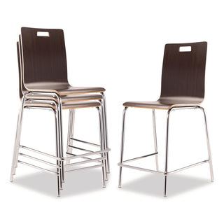 NPS® Bushwick Series Bentwood Stool, Counter Height, Supports Up to 500 lb, 24" Seat Height, Espresso Seat/Back, Chrome Base, 4/PK (NPSBCM214)