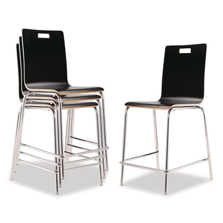 NPS® Bushwick Series Bentwood Stool, Counter Height, Supports Up to 500 lb, 24" Seat Height, Black Seat/Back, Chrome Base, 4/Pack (NPSBCM234)