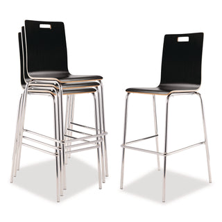 NPS® Bushwick Series Bentwood Stool, Supports Up to 500 lb, 30" Seat Height, Black Seat, Black Back, Chrome Base, 4/Pack (NPSBCS234)