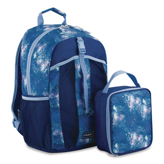 FUEL Bijoux Deluxe Backpack and Lunch Bag Bundle, Backpack: 13.5" x 7" x 18.5", Lunch Bag: 7.5" x 4.25" x 9", Light Blue Galaxy (FUE110592STGX5)