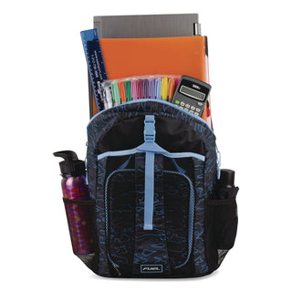 FUEL Bijoux Deluxe Backpack and Lunch Bag Bundle, 15.5" Laptop Sleeve, 12" x 8" x 18.5" and 7.5" x 4.25" x 9", Black/Blue Camo (FUE110592STOC2)