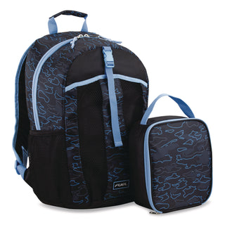 FUEL Bijoux Deluxe Backpack and Lunch Bag Bundle, 15.5" Laptop Sleeve, 12" x 8" x 18.5" and 7.5" x 4.25" x 9", Black/Blue Camo (FUE110592STOC2)