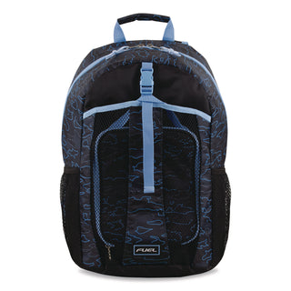 FUEL Bijoux Deluxe Backpack and Lunch Bag Bundle, 15.5" Laptop Sleeve, 12" x 8" x 18.5" and 7.5" x 4.25" x 9", Black/Blue Camo (FUE110592STOC2)
