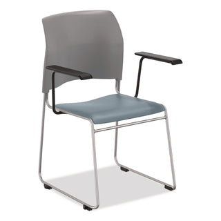 NPS® 8700 Series Cafetorium Chair With Armrests, Supports Up to 500 lbs, 18" Seat Height, Blue Seat, Gray Back, Silver Base, 8/PK (NPS87421202A8)