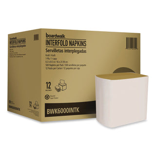 Boardwalk® Interfold Napkins, 1-Ply, 8.8 x 6.3, Kraft, 500/Pack, 12 Packs/Carton (BWK6000INTK)