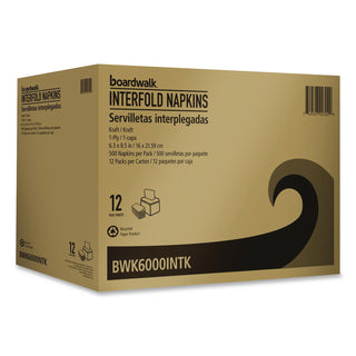 Boardwalk® Interfold Napkins, 1-Ply, 8.8 x 6.3, Kraft, 500/Pack, 12 Packs/Carton (BWK6000INTK)