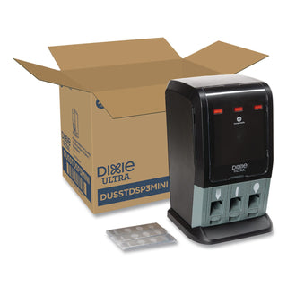 Dixie® Tri-Tower Mini Dispenser, Holds Forks/Knives/Spoons or Sporks, 13.15 x 31.03 x 17.5, Black/Gray (DXEDUSSTDSP3MIN)