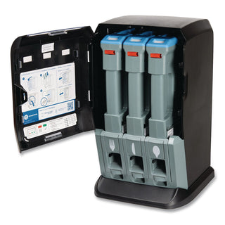 Dixie® Tri-Tower Mini Dispenser, Holds Forks/Knives/Spoons or Sporks, 13.15 x 31.03 x 17.5, Black/Gray (DXEDUSSTDSP3MIN)