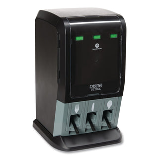 Dixie® Tri-Tower Mini Dispenser, Holds Forks/Knives/Spoons or Sporks, 13.15 x 31.03 x 17.5, Black/Gray (DXEDUSSTDSP3MIN)
