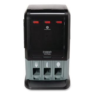 Dixie® Tri-Tower Mini Dispenser, Holds Forks/Knives/Spoons or Sporks, 13.15 x 31.03 x 17.5, Black/Gray (DXEDUSSTDSP3MIN)