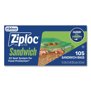 Ziploc® Resealable Sandwich Bags, 6.5" x 5.88", Clear, 105 Bags/Box, 12 Boxes/Carton (SJN383211)