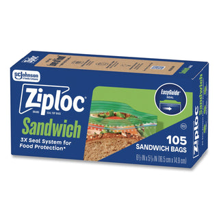 Ziploc® Resealable Sandwich Bags, 6.5" x 5.88", Clear, 105 Bags/Box, 12 Boxes/Carton (SJN383211)