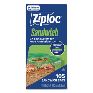 Ziploc® Resealable Sandwich Bags, 6.5" x 5.88", Clear, 105 Bags/Box, 12 Boxes/Carton (SJN383211)
