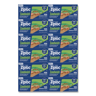Ziploc® Resealable Sandwich Bags, 6.5" x 5.88", Clear, 105 Bags/Box, 12 Boxes/Carton (SJN383211)