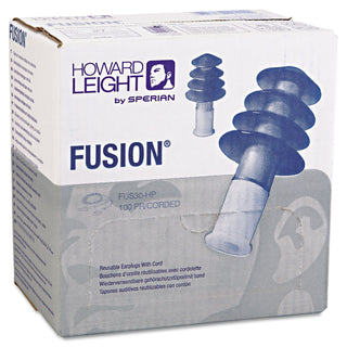 Howard Leight FUS30 HP Fusion Multiple-Use Earplugs, Reg, 27NRR, Corded, BE/WE, 100 Pairs (HOWFUS30HP) (154-FUS30-HP)