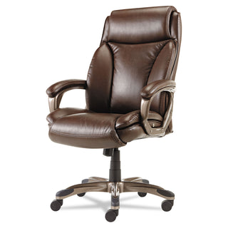 Alera® Veon Series Executive High-Back Bonded Leather Chair, Supports up to 275 lbs., Brown Seat/Brown Back, Bronze Base (ALEVN4159)