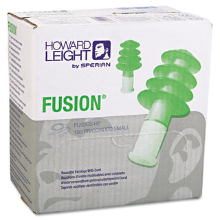 Howard Leight FUS30S-HP Fusion Multiple-Use Earplugs, Small, 27NRR, Corded, GN/WE, 100 Pairs (HOWFUS30SHP)