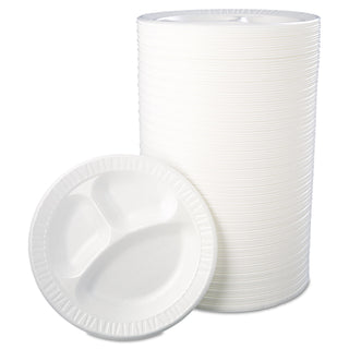 Dart® Laminated Foam Dinnerware, Plate, 3-Comp, 10 1/4", White, 125/Pk, 4 Pks/Ctn (DRC10CPWQR)