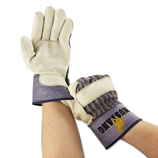 MCR™ Safety Mustang Leather Palm Gloves, Fleece Lining, Grain Cowhide, Large, Blue/Cream (127-1935L)