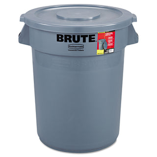 Rubbermaid® Commercial Brute Container with Lid, Round, Plastic, 32gal, Gray (RCP863292GRA)