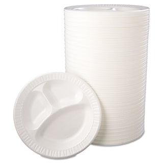 Dart® Laminated Foam Dinnerware, Plate, 3-Comp, 10 1/4", White, 125/Pk, 4 Pks/Ctn (DRC10CPWQR)