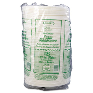 Dart® Laminated Foam Dinnerware, Plate, 3-Comp, 10 1/4", White, 125/Pk, 4 Pks/Ctn (DRC10CPWQR)