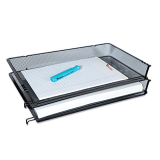 Universal® Deluxe Mesh Stacking Side Load Tray, 1 Section, Legal Size Files, 17" x 10.88" x 2.5", Black (UNV20012)