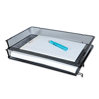Universal® Deluxe Mesh Stacking Side Load Tray, 1 Section, Legal Size Files, 17" x 10.88" x 2.5", Black (UNV20012)