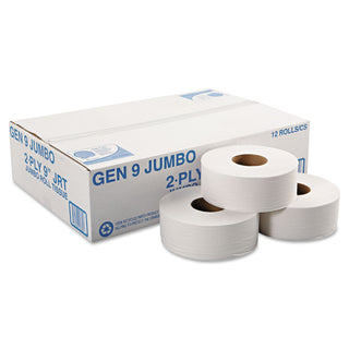 General Supply Jumbo Roll Bath Tissue, Septic Safe, 2-Ply, White, 3.3" x 700 ft, 12/Carton (GEN9JUMBO)