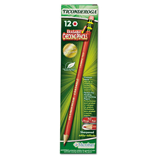 Ticonderoga® Erasable Colored Pencils, 2.6 mm, 2B (#1), Carmine Red Lead, Carmine Red Barrel, Dozen (DIX14259)