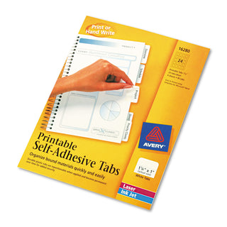 Avery® Printable Plastic Tabs with Repositionable Adhesive, 1/5-Cut Tabs, White, 1.25" Wide, 96/Pack (AVE16280)