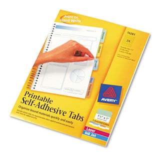 Avery® Printable Plastic Tabs with Repositionable Adhesive, 1/5-Cut Tabs, Assorted Colors, 1.25" Wide, 96/Pack (AVE16281)