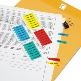 Redi-Tag® Mini Arrow Page Flags, "Sign Here", Blue/Mint/Red/Yellow, 126 Flags/Pack (RTG72020)