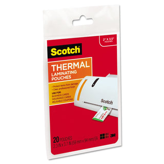 Scotch® Laminating Pouches, 5 mil, 3.75" x 2.38", Gloss Clear, 20/Pack (MMMTP585120)