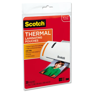 Scotch® Laminating Pouches, 5 mil, 5" x 7", Gloss Clear, 20/Pack (MMMTP590320)