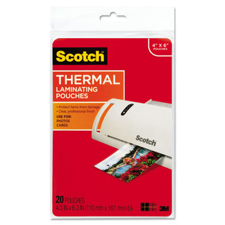 Scotch® Laminating Pouches, 5 mil, 4.33" x 6.33", Gloss Clear, 20/Pack (MMMTP590020)
