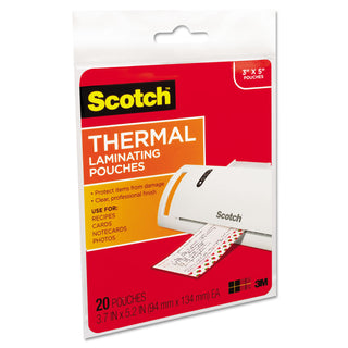 Scotch® Laminating Pouches, 5 mil, 5.38" x 3.75", Gloss Clear, 20/Pack (MMMTP590220)